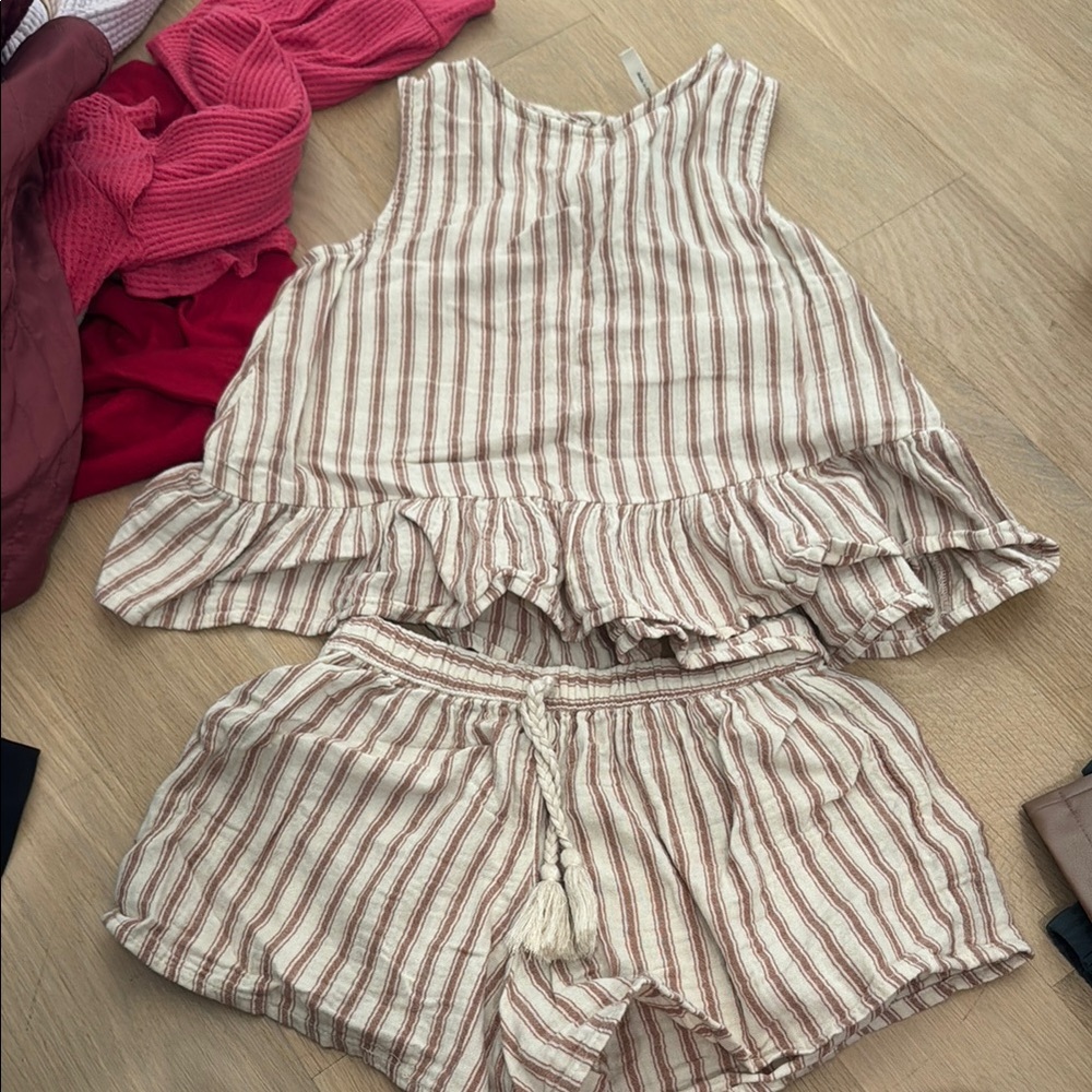 Rylee + Cru Striped Cream and Brown Kids Matching Set